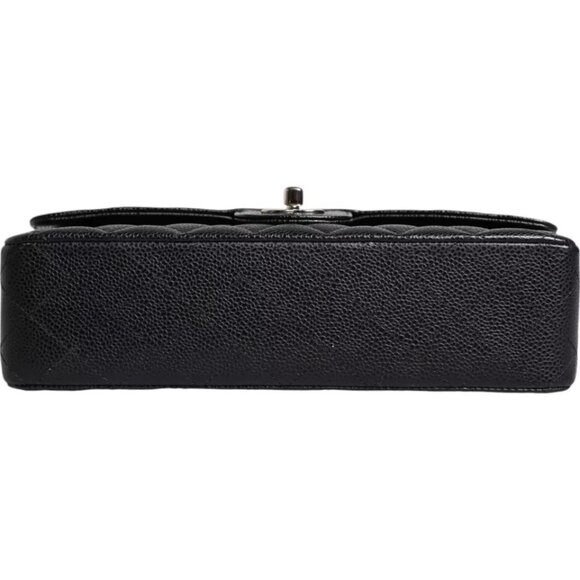 Chanel Black Caviar Medium Classic Double Flap Shoulder Quilted Silver Bag - Picture 3 of 8